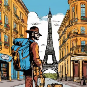 Featured Image Prompt:Description: A quirky and fun scene featuring a nerdy traveler ready for adventure. The traveler is standing in front of a famous landmark (like the Eiffel Tower or Big Ben) wearing a mix of pop culture gear—Star Wars, Marvel, Harry Potter—carrying a backpack with travel essentials like comic books, a gaming console, and a tablet. The background should show a blend of nerdy attractions like a comic book store or a museum banner, and maybe even a portable charger plugged into a phone in the traveler’s hand. Make the overall tone vibrant, fun, and adventure-filled.