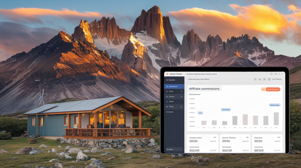 Eco-lodge in Patagonia paired with an affiliate dashboard for South America Travel Affiliate Programs.