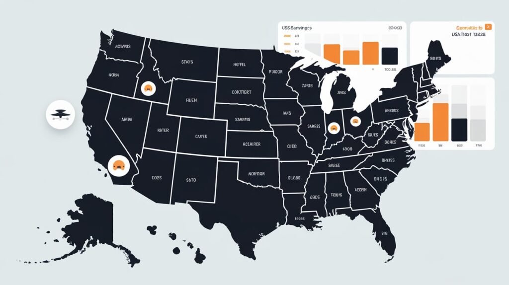 A detailed map showcasing popular USA tour destinations, perfect for leveraging USA Tour Affiliate Programs.