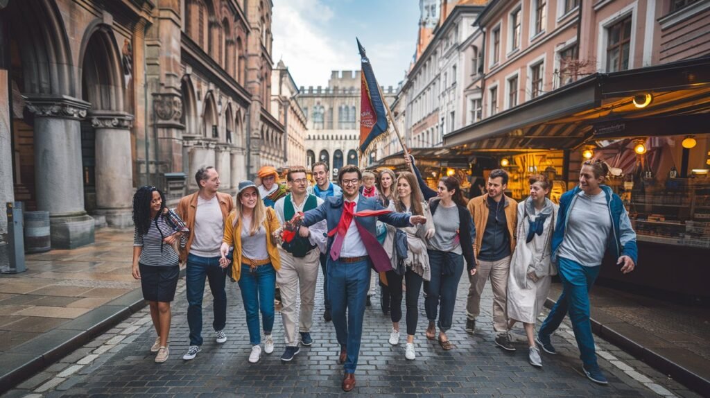 A tour group exploring a historic European city, showcasing experiences promoted by GetYourGuide affiliates.